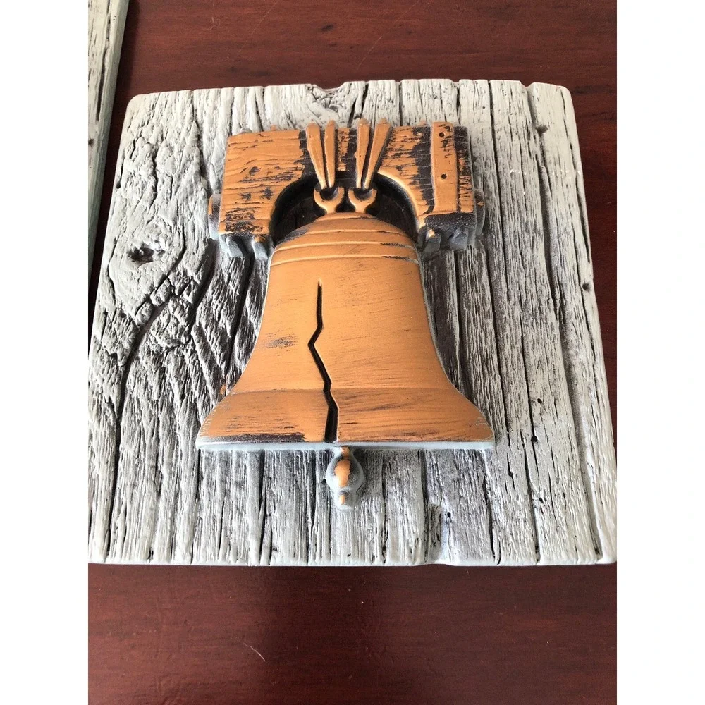 Wall Art Plaques Americana Liberty Bell & Eagle Set 2 Vintage Chalkware Colonial